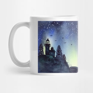 Whimsical Lighthouse with Northern Lights. Mug